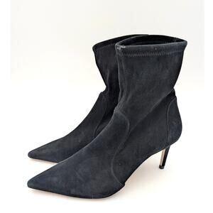 $850 Stuart Weitzman Stuart 75 Stretch Suede Boots Pointed Toe Black Size US7B